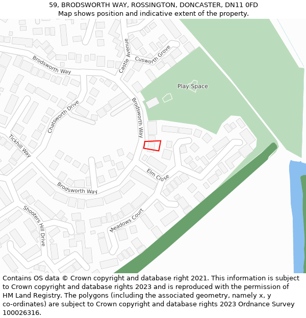 59, BRODSWORTH WAY, ROSSINGTON, DONCASTER, DN11 0FD: Location map and indicative extent of plot