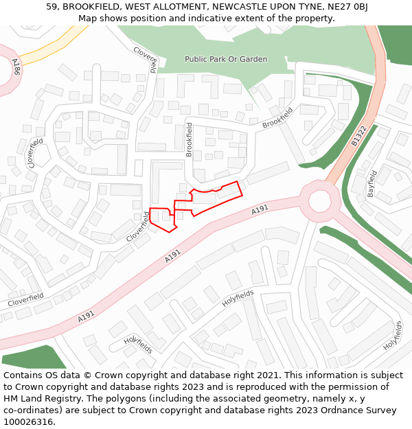 59, BROOKFIELD, WEST ALLOTMENT, NEWCASTLE UPON TYNE, NE27 0BJ: Location map and indicative extent of plot
