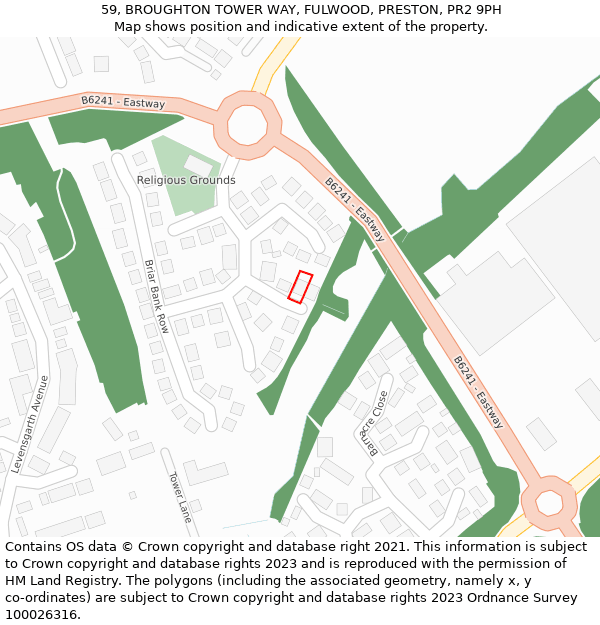 59, BROUGHTON TOWER WAY, FULWOOD, PRESTON, PR2 9PH: Location map and indicative extent of plot