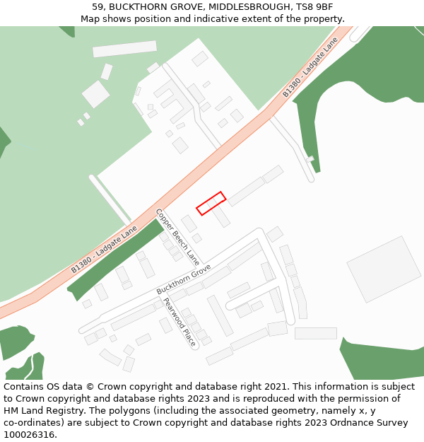 59, BUCKTHORN GROVE, MIDDLESBROUGH, TS8 9BF: Location map and indicative extent of plot