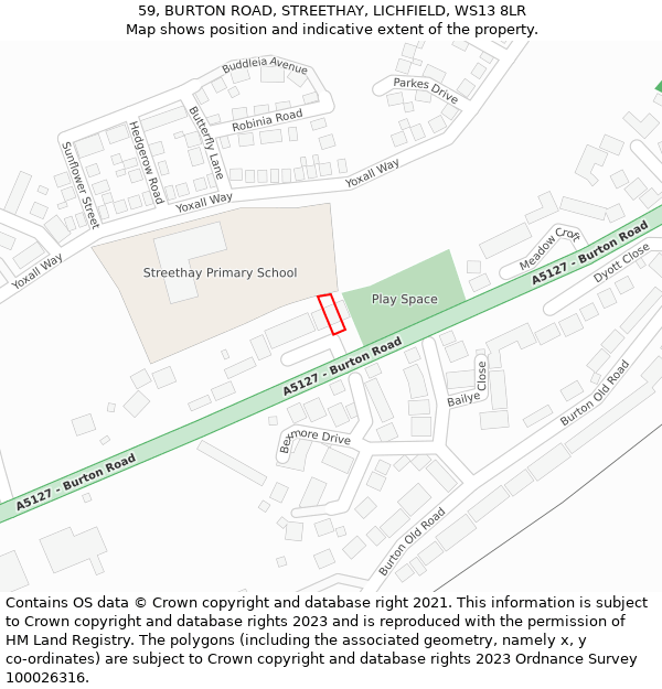 59, BURTON ROAD, STREETHAY, LICHFIELD, WS13 8LR: Location map and indicative extent of plot