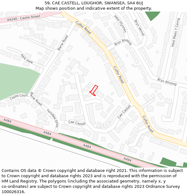 59, CAE CASTELL, LOUGHOR, SWANSEA, SA4 6UJ: Location map and indicative extent of plot