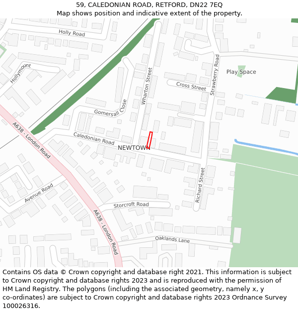 59, CALEDONIAN ROAD, RETFORD, DN22 7EQ: Location map and indicative extent of plot