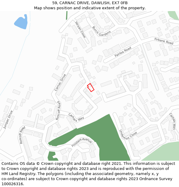 59, CARNAC DRIVE, DAWLISH, EX7 0FB: Location map and indicative extent of plot