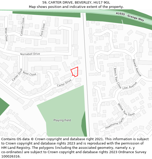 59, CARTER DRIVE, BEVERLEY, HU17 9GL: Location map and indicative extent of plot
