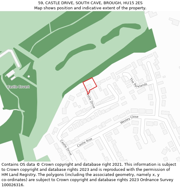 59, CASTLE DRIVE, SOUTH CAVE, BROUGH, HU15 2ES: Location map and indicative extent of plot
