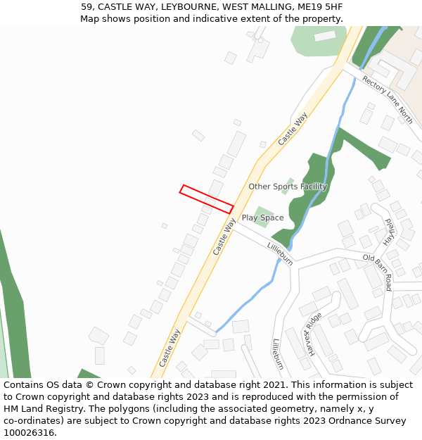 59, CASTLE WAY, LEYBOURNE, WEST MALLING, ME19 5HF: Location map and indicative extent of plot