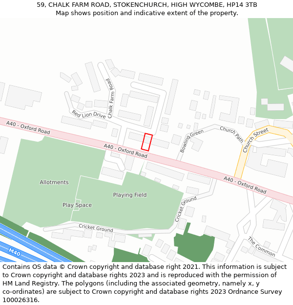 59, CHALK FARM ROAD, STOKENCHURCH, HIGH WYCOMBE, HP14 3TB: Location map and indicative extent of plot
