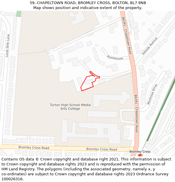 59, CHAPELTOWN ROAD, BROMLEY CROSS, BOLTON, BL7 9NB: Location map and indicative extent of plot