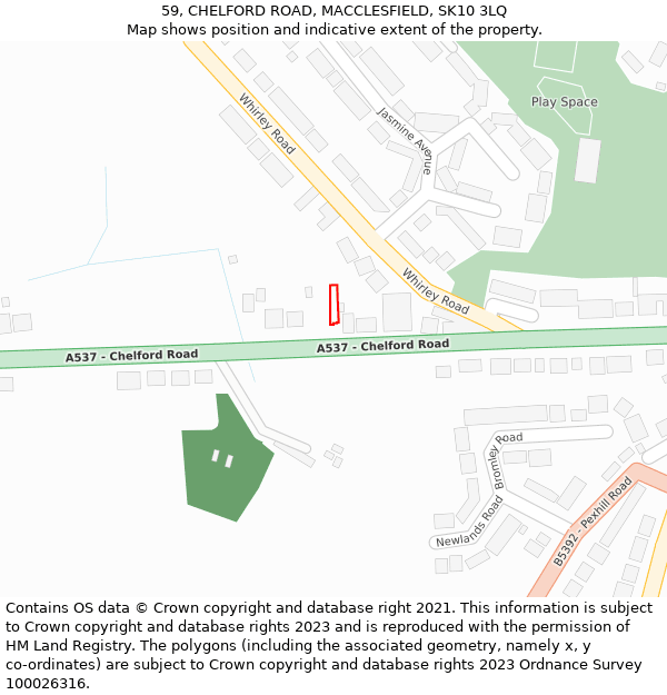 59, CHELFORD ROAD, MACCLESFIELD, SK10 3LQ: Location map and indicative extent of plot