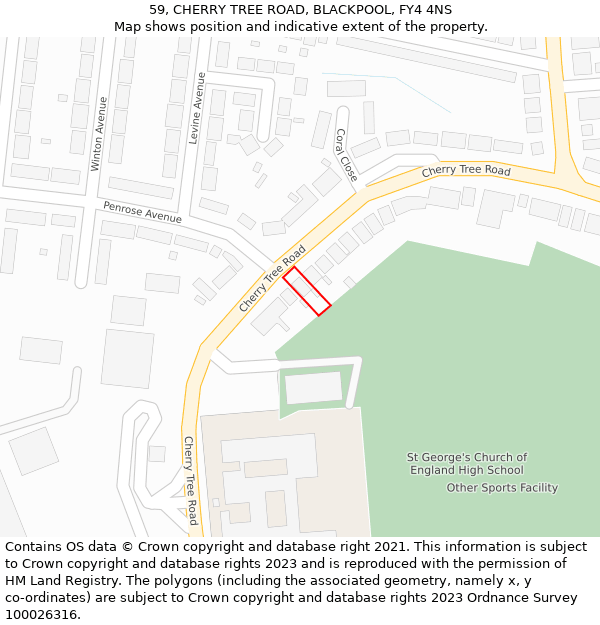 59, CHERRY TREE ROAD, BLACKPOOL, FY4 4NS: Location map and indicative extent of plot