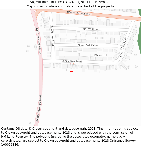 59, CHERRY TREE ROAD, WALES, SHEFFIELD, S26 5LL: Location map and indicative extent of plot
