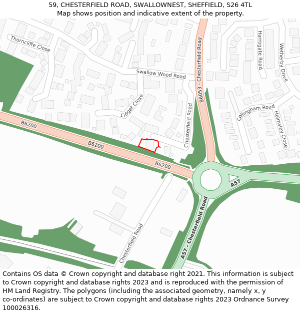 59, CHESTERFIELD ROAD, SWALLOWNEST, SHEFFIELD, S26 4TL: Location map and indicative extent of plot