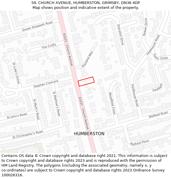 59, CHURCH AVENUE, HUMBERSTON, GRIMSBY, DN36 4DP: Location map and indicative extent of plot