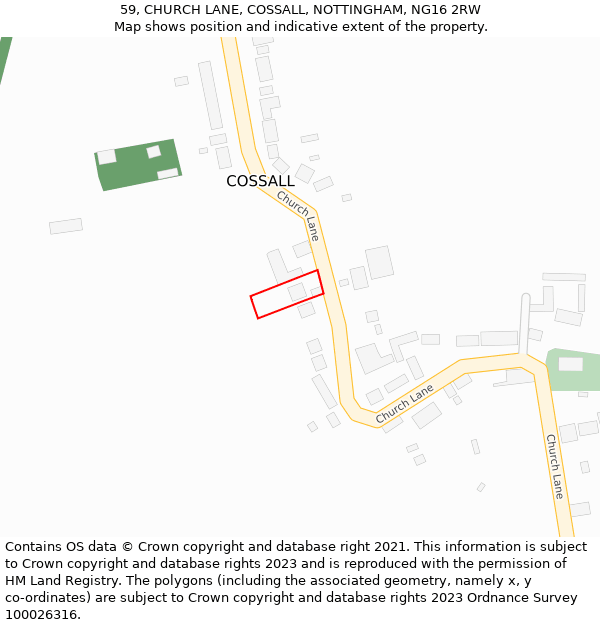 59, CHURCH LANE, COSSALL, NOTTINGHAM, NG16 2RW: Location map and indicative extent of plot