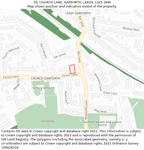 59, CHURCH LANE, GARFORTH, LEEDS, LS25 1NW: Location map and indicative extent of plot