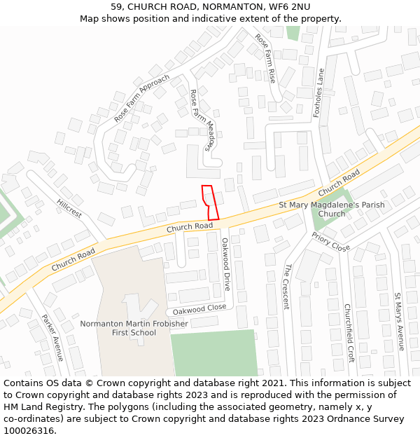 59, CHURCH ROAD, NORMANTON, WF6 2NU: Location map and indicative extent of plot