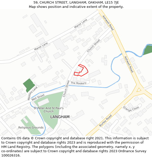 59, CHURCH STREET, LANGHAM, OAKHAM, LE15 7JE: Location map and indicative extent of plot