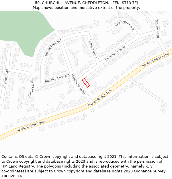 59, CHURCHILL AVENUE, CHEDDLETON, LEEK, ST13 7EJ: Location map and indicative extent of plot