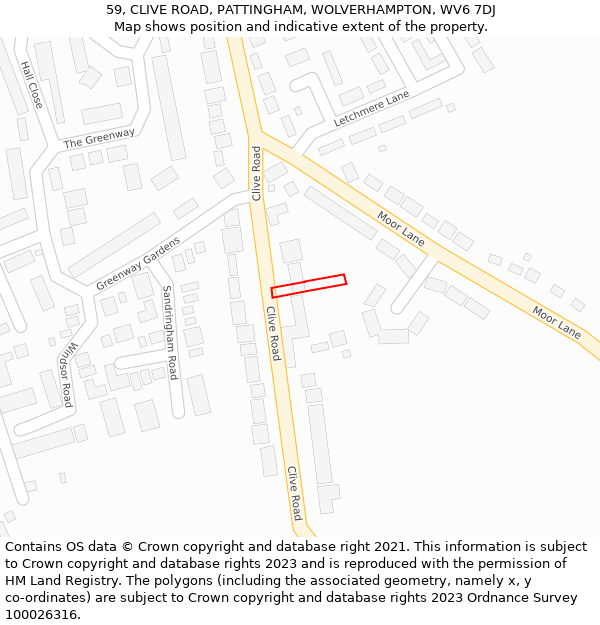 59, CLIVE ROAD, PATTINGHAM, WOLVERHAMPTON, WV6 7DJ: Location map and indicative extent of plot