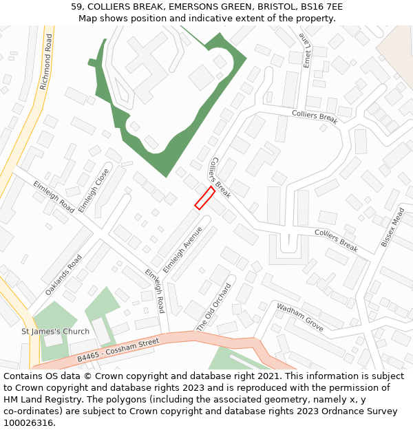 59, COLLIERS BREAK, EMERSONS GREEN, BRISTOL, BS16 7EE: Location map and indicative extent of plot