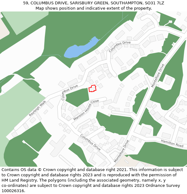 59, COLUMBUS DRIVE, SARISBURY GREEN, SOUTHAMPTON, SO31 7LZ: Location map and indicative extent of plot