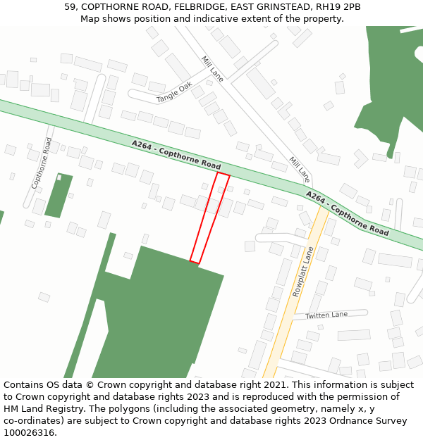 59, COPTHORNE ROAD, FELBRIDGE, EAST GRINSTEAD, RH19 2PB: Location map and indicative extent of plot