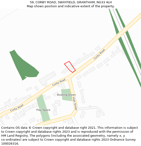 59, CORBY ROAD, SWAYFIELD, GRANTHAM, NG33 4LH: Location map and indicative extent of plot