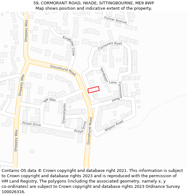 59, CORMORANT ROAD, IWADE, SITTINGBOURNE, ME9 8WP: Location map and indicative extent of plot