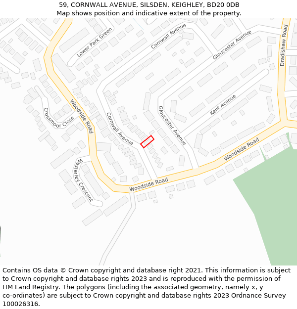 59, CORNWALL AVENUE, SILSDEN, KEIGHLEY, BD20 0DB: Location map and indicative extent of plot
