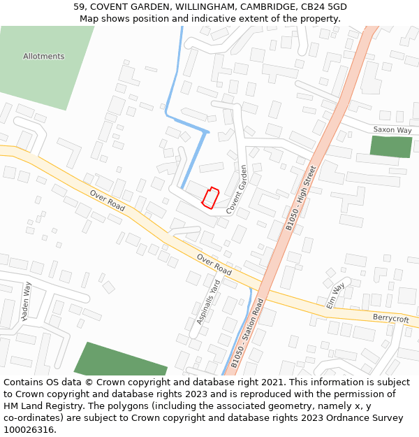 59, COVENT GARDEN, WILLINGHAM, CAMBRIDGE, CB24 5GD: Location map and indicative extent of plot