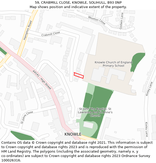 59, CRABMILL CLOSE, KNOWLE, SOLIHULL, B93 0NP: Location map and indicative extent of plot