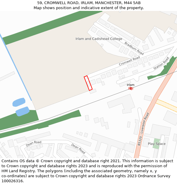 59, CROMWELL ROAD, IRLAM, MANCHESTER, M44 5AB: Location map and indicative extent of plot
