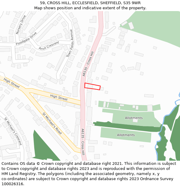 59, CROSS HILL, ECCLESFIELD, SHEFFIELD, S35 9WR: Location map and indicative extent of plot
