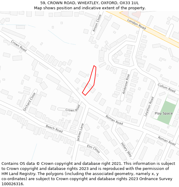 59, CROWN ROAD, WHEATLEY, OXFORD, OX33 1UL: Location map and indicative extent of plot