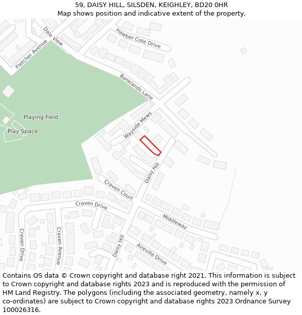 59, DAISY HILL, SILSDEN, KEIGHLEY, BD20 0HR: Location map and indicative extent of plot