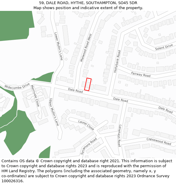 59, DALE ROAD, HYTHE, SOUTHAMPTON, SO45 5DR: Location map and indicative extent of plot