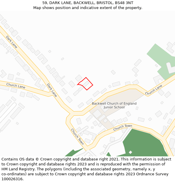 59, DARK LANE, BACKWELL, BRISTOL, BS48 3NT: Location map and indicative extent of plot