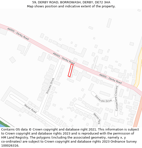 59, DERBY ROAD, BORROWASH, DERBY, DE72 3HA: Location map and indicative extent of plot