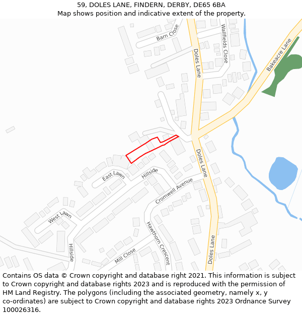 59, DOLES LANE, FINDERN, DERBY, DE65 6BA: Location map and indicative extent of plot