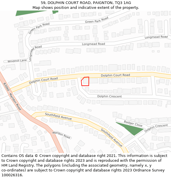 59, DOLPHIN COURT ROAD, PAIGNTON, TQ3 1AG: Location map and indicative extent of plot