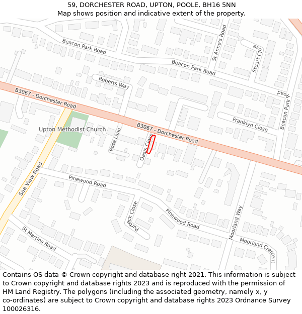 59, DORCHESTER ROAD, UPTON, POOLE, BH16 5NN: Location map and indicative extent of plot