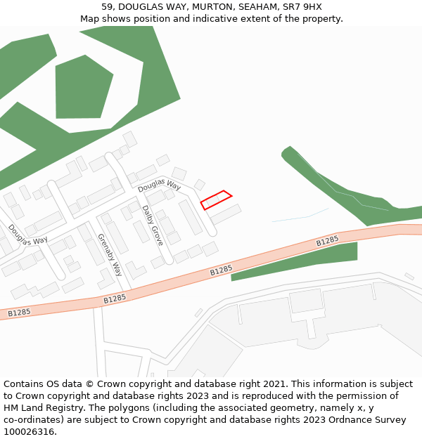 59, DOUGLAS WAY, MURTON, SEAHAM, SR7 9HX: Location map and indicative extent of plot