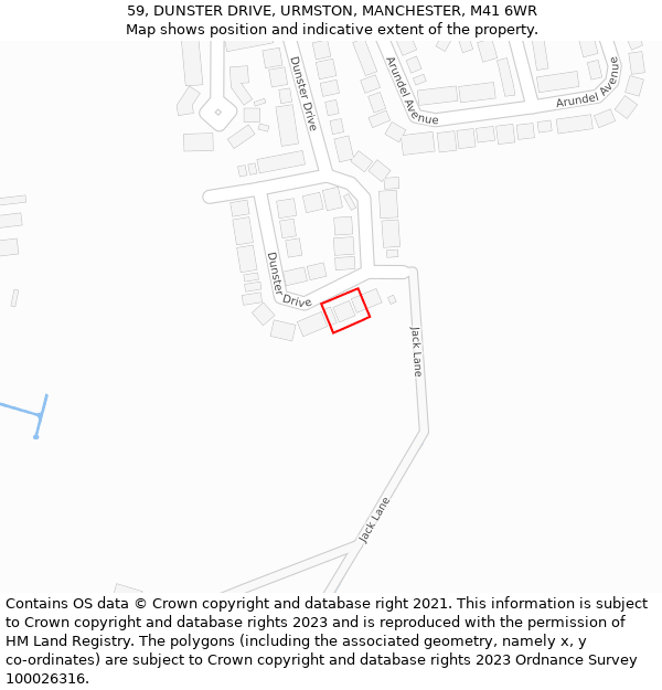 59, DUNSTER DRIVE, URMSTON, MANCHESTER, M41 6WR: Location map and indicative extent of plot