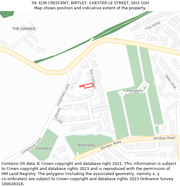 59, ELM CRESCENT, BIRTLEY, CHESTER LE STREET, DH3 1GH: Location map and indicative extent of plot