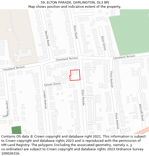59, ELTON PARADE, DARLINGTON, DL3 8PJ: Location map and indicative extent of plot