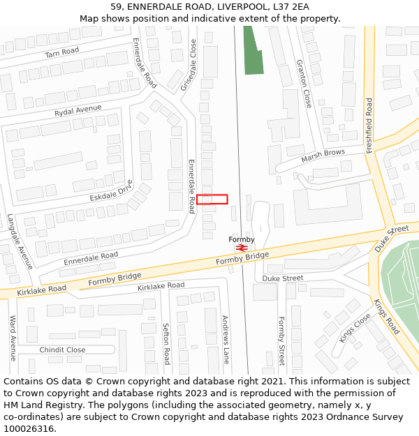 59, ENNERDALE ROAD, LIVERPOOL, L37 2EA: Location map and indicative extent of plot