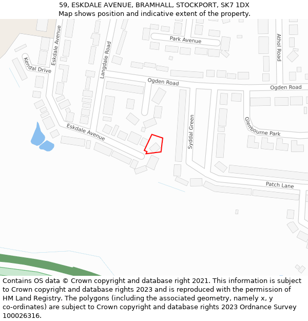 59, ESKDALE AVENUE, BRAMHALL, STOCKPORT, SK7 1DX: Location map and indicative extent of plot