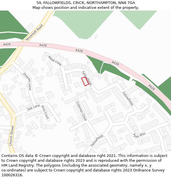 59, FALLOWFIELDS, CRICK, NORTHAMPTON, NN6 7GA: Location map and indicative extent of plot