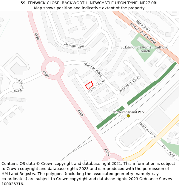 59, FENWICK CLOSE, BACKWORTH, NEWCASTLE UPON TYNE, NE27 0RL: Location map and indicative extent of plot